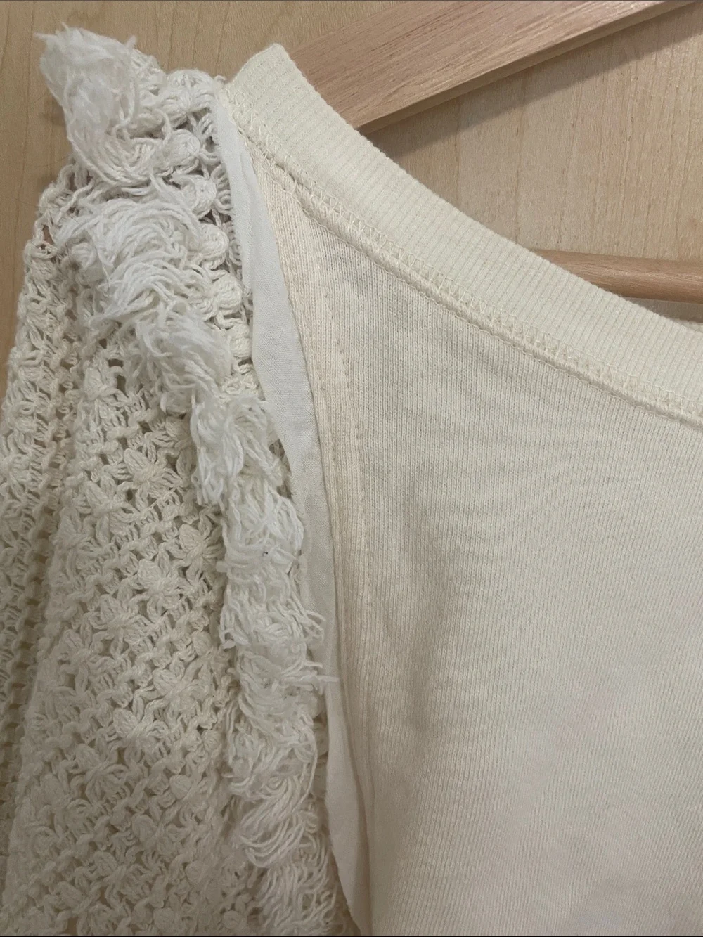 Free People Boho Cream Knit Top with Textured Oversized Dolman Sleeves L - Picture 11 of 12